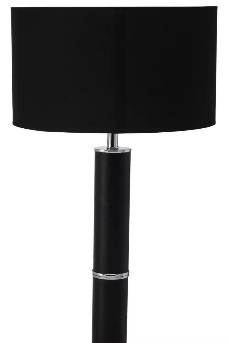 Hanah Black Snake Leather Effect Floor Lamp with Chrome Base and Black Shade