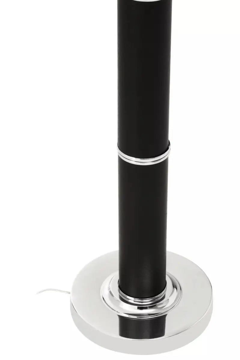Hanah Black Snake Leather Effect Floor Lamp with Chrome Base and Black Shade