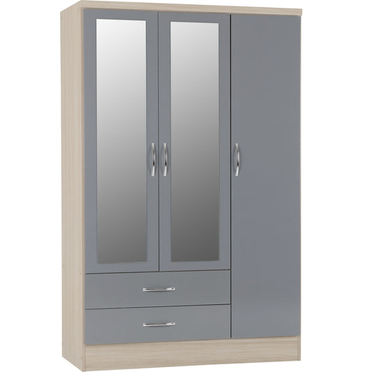 Nevada 3 Door 2 Drawer Mirrored Wardrobe