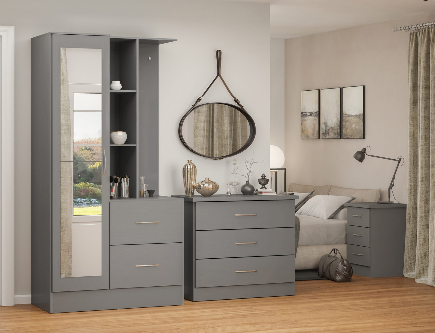 Nevada Mirrored Open Shelf Wardrobe