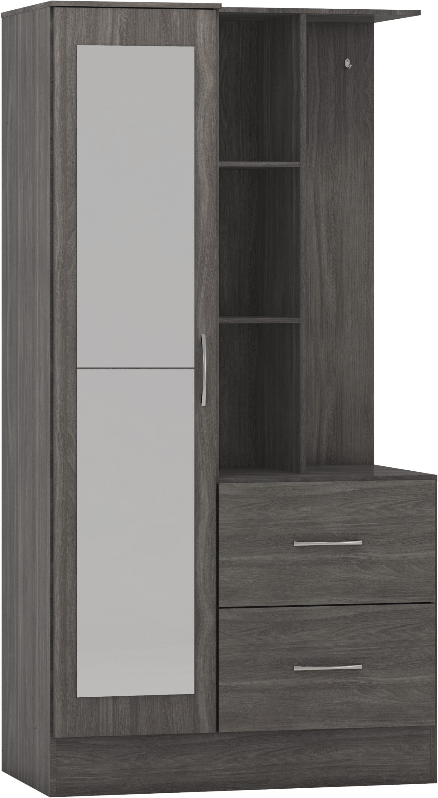 Nevada Mirrored Open Shelf Wardrobe