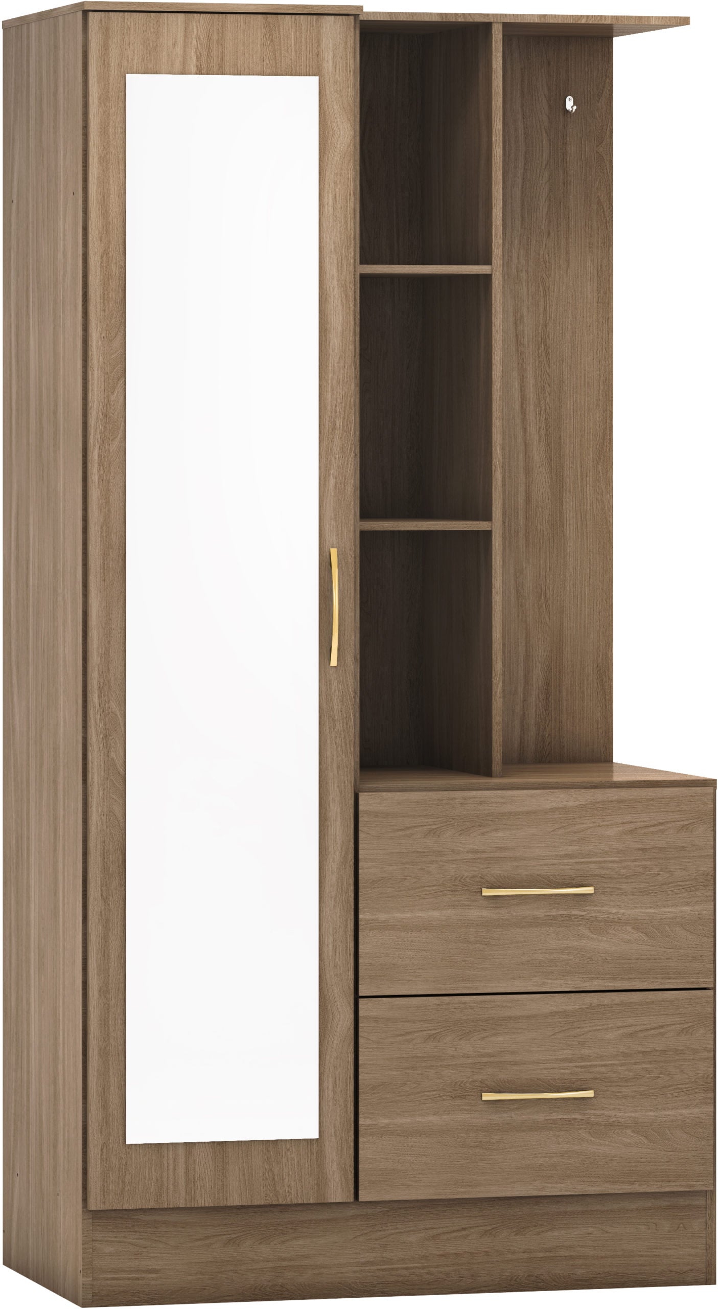 Nevada Mirrored Open Shelf Wardrobe