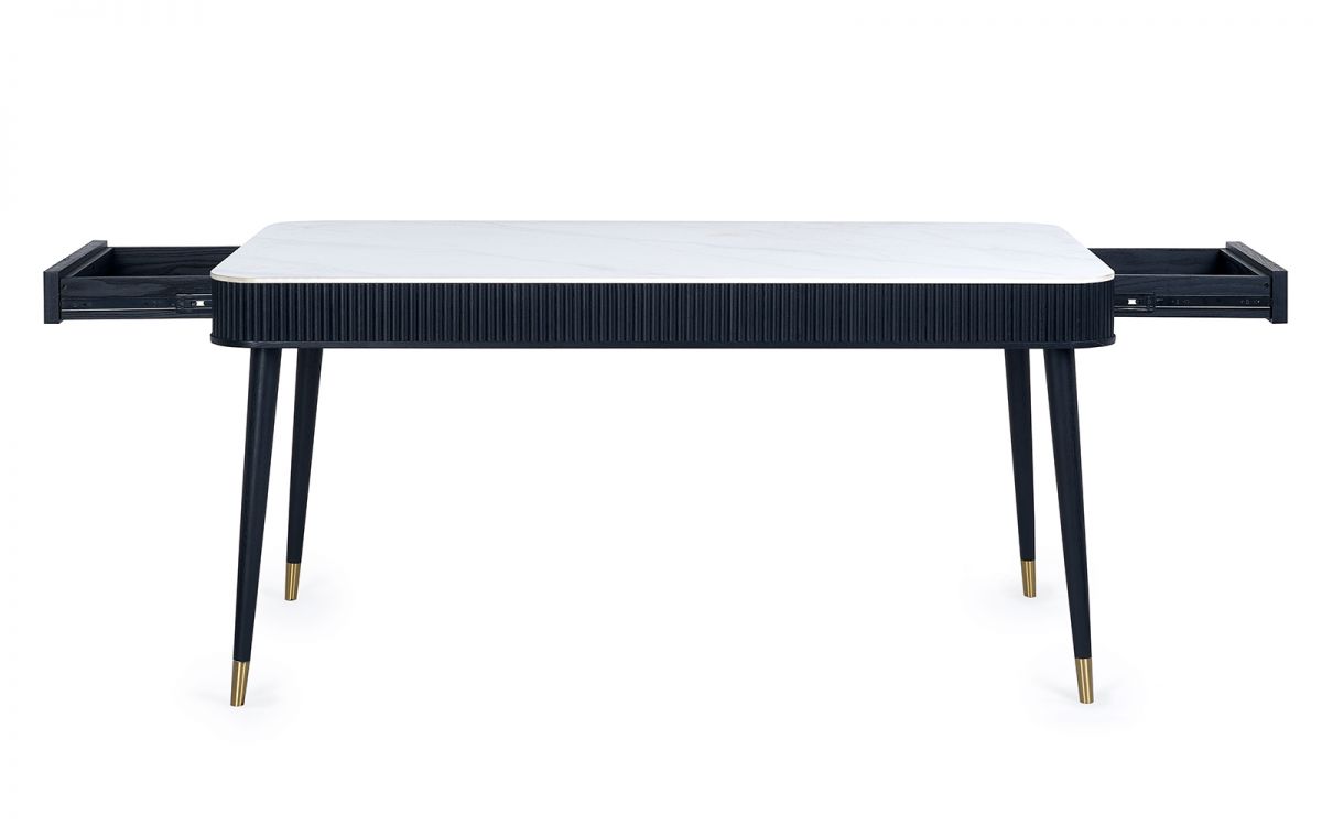 Louis Black Fluted Stone Top Dining Table with Drawers