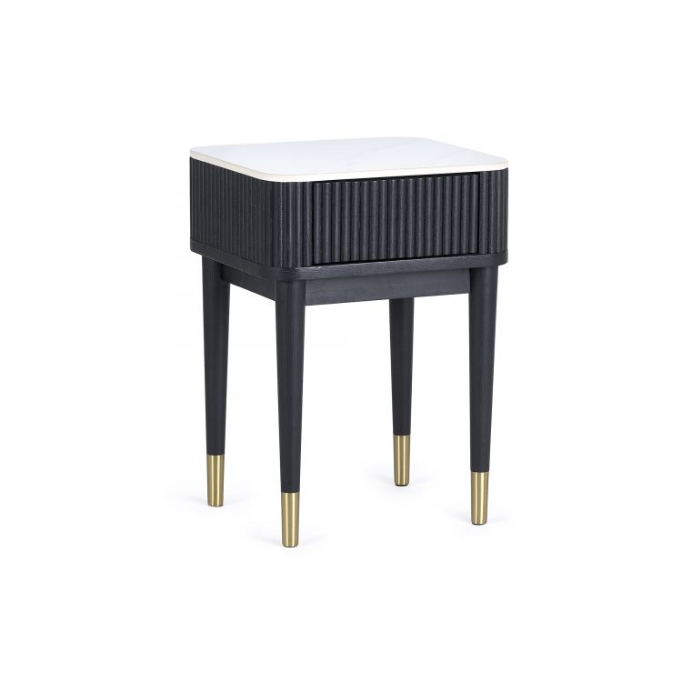 Louis Black Fluted Stone Top Lamp Table with Drawers