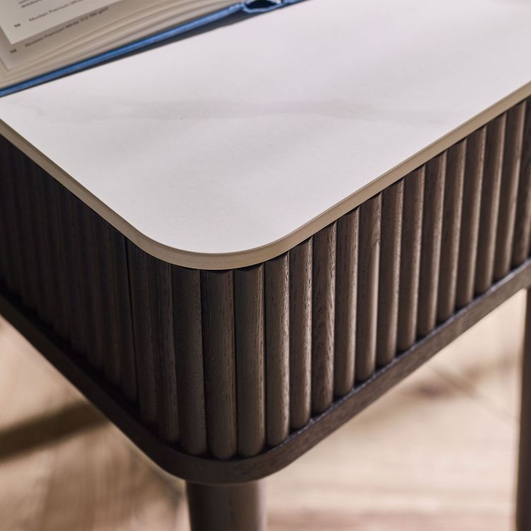 Louis Black Fluted Stone Top Lamp Table with Drawers