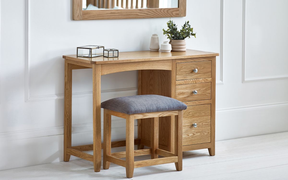 Mallory Single Pedestal Dressing Table with Stool