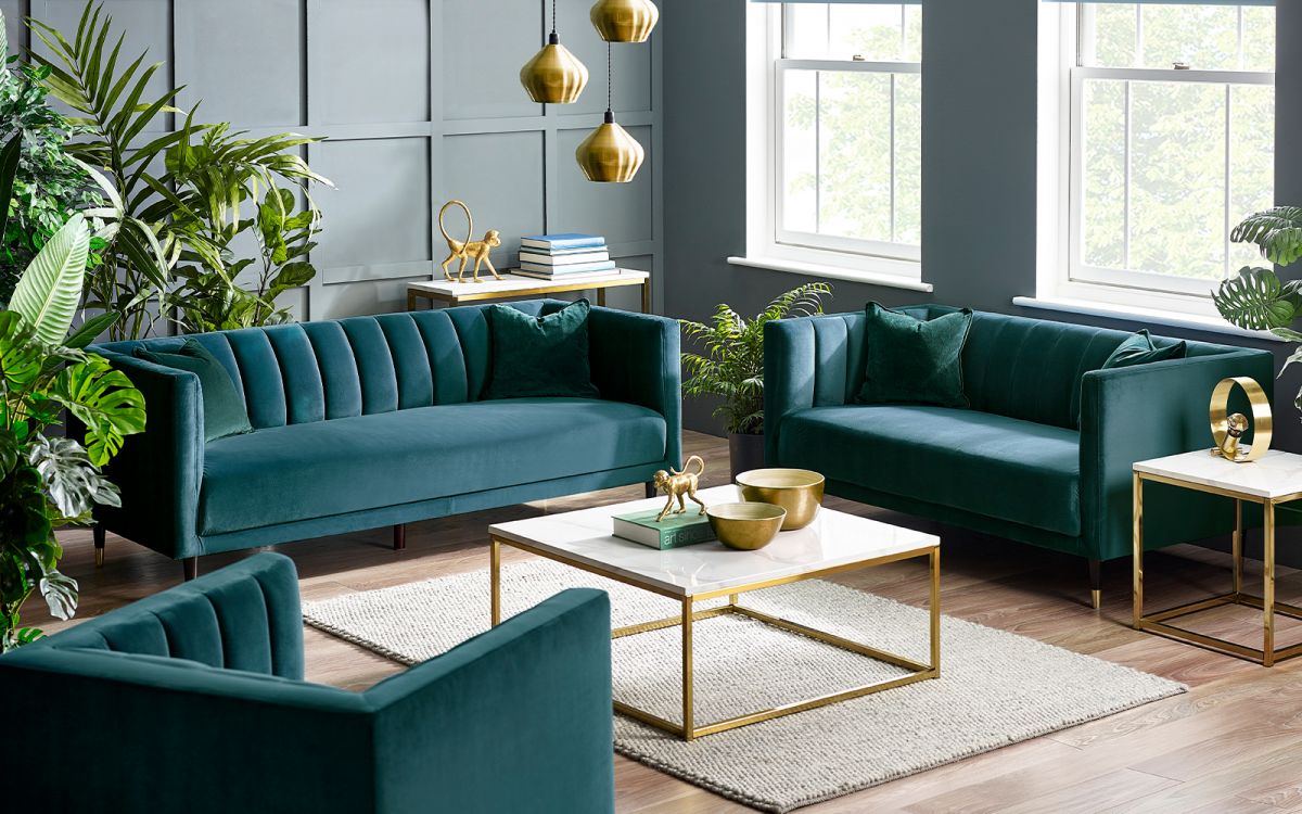Salma Scalloped Back 2 Seater Sofa in Teal