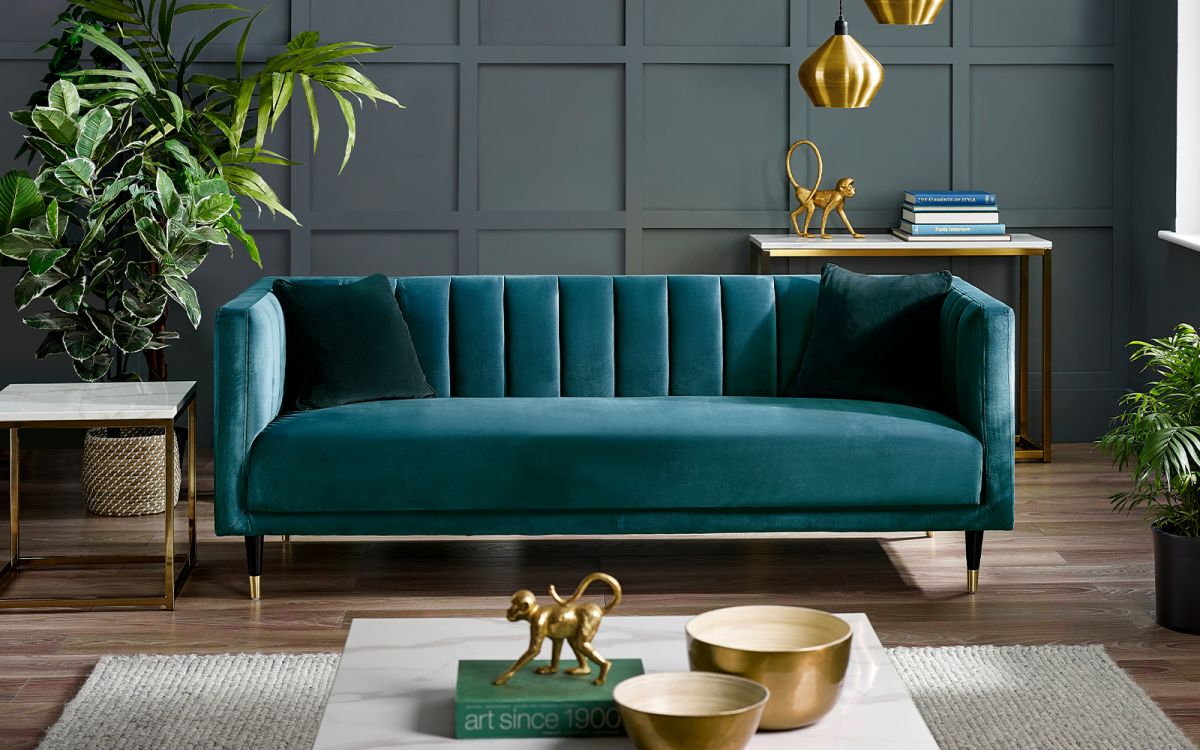 Salma Scalloped Back 3 Seater Sofa in Teal