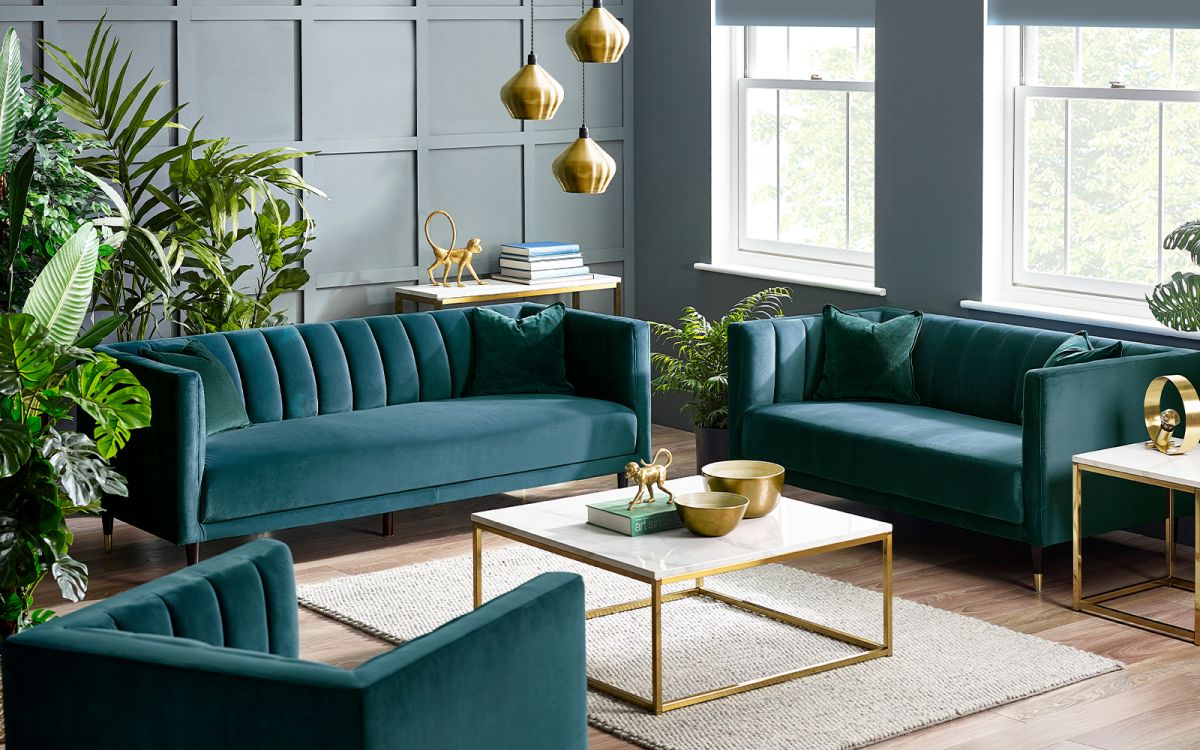 Salma Scalloped Back 3 Seater Sofa in Teal