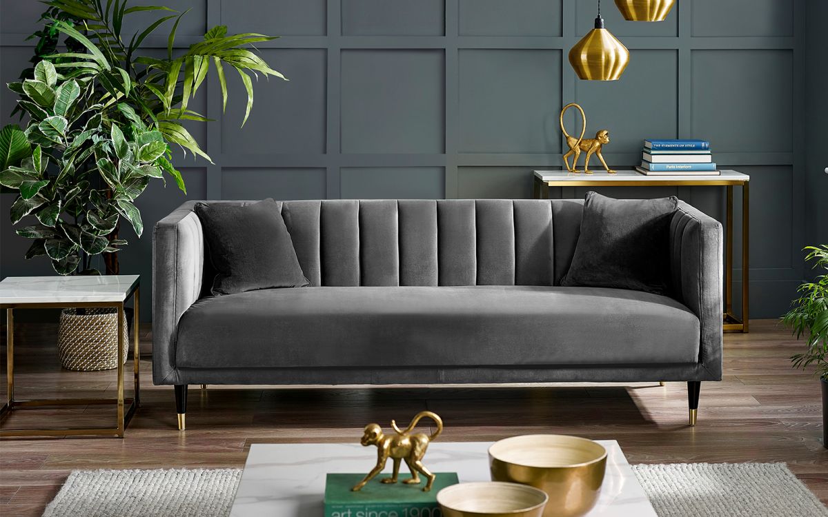 Salma Scalloped Back 3 Seater Sofa in Grey