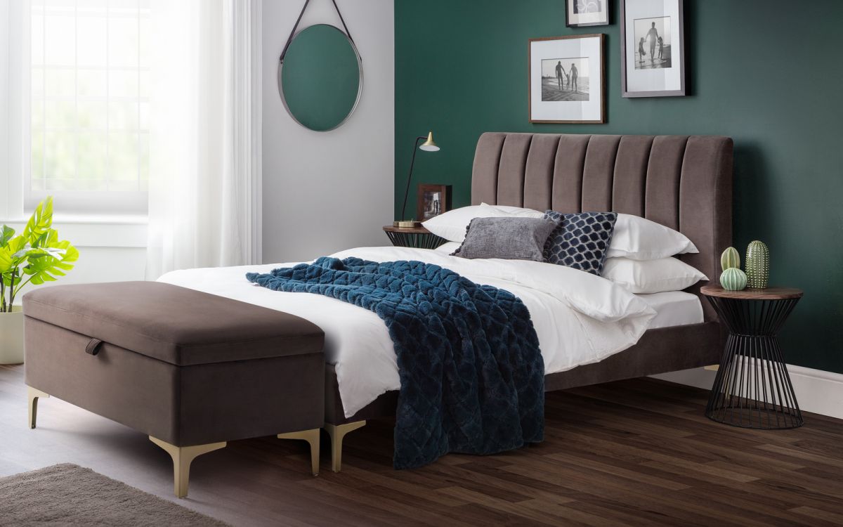 Velvet Bed with Scalloped Headboard