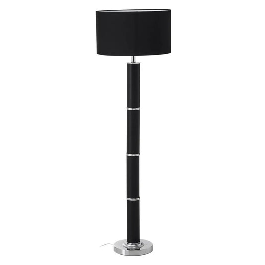 Hanah Black Snake Leather Effect Floor Lamp with Chrome Base and Black Shade