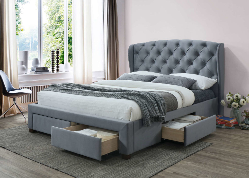 Grey Velvet Bed