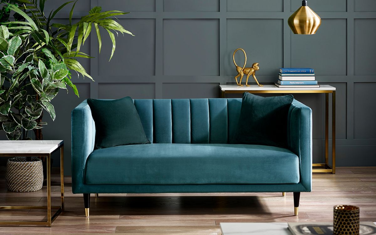 Salma Scalloped Back 2 Seater Sofa in Teal